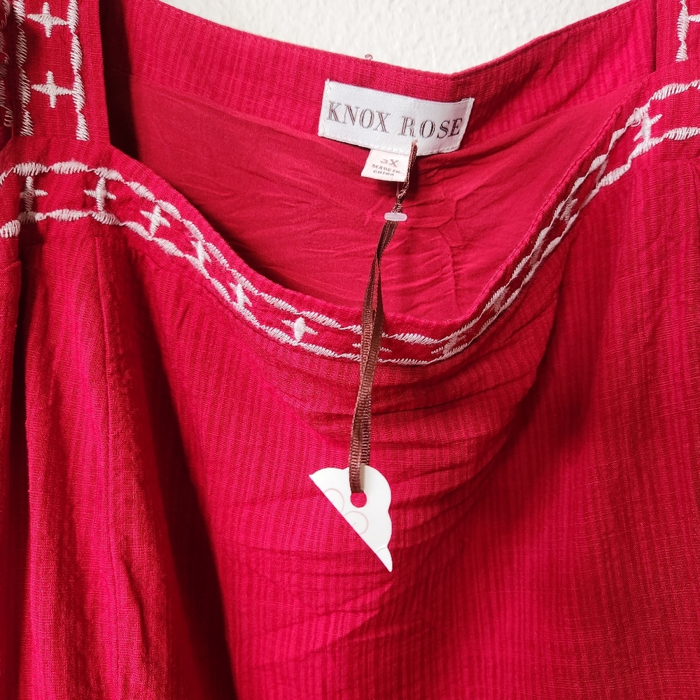 NWT Knox Rose Tiered Midi Dress Red with White Embroidery Ruffled Straps - Picture 8 of 10
